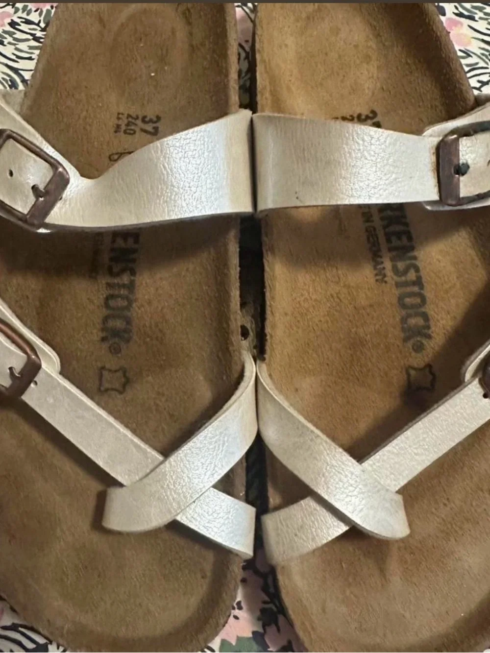 Birkenstock Women's Cream Leather Buckle Sandals